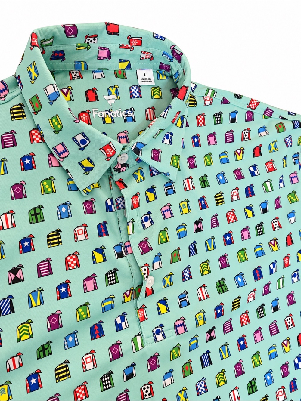 Fanatics Mint Green Kentucky Derby Shirt with Multicolor Jockey Pattern Size L